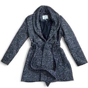 Guess black & white tweed coat with belt Size M #tweed #outerwear